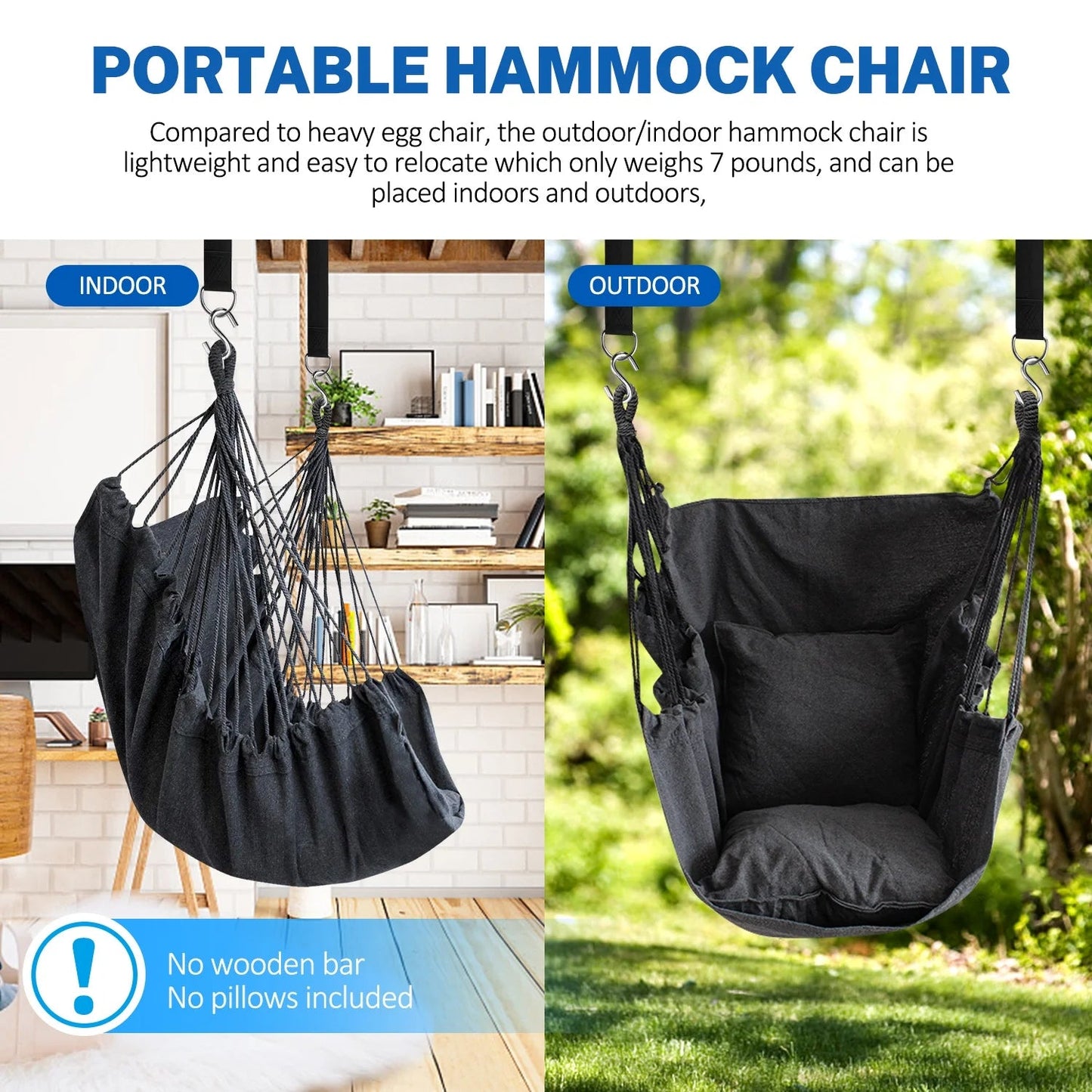 Chair Hammock Swing Chair Portable Hanging with Pocket