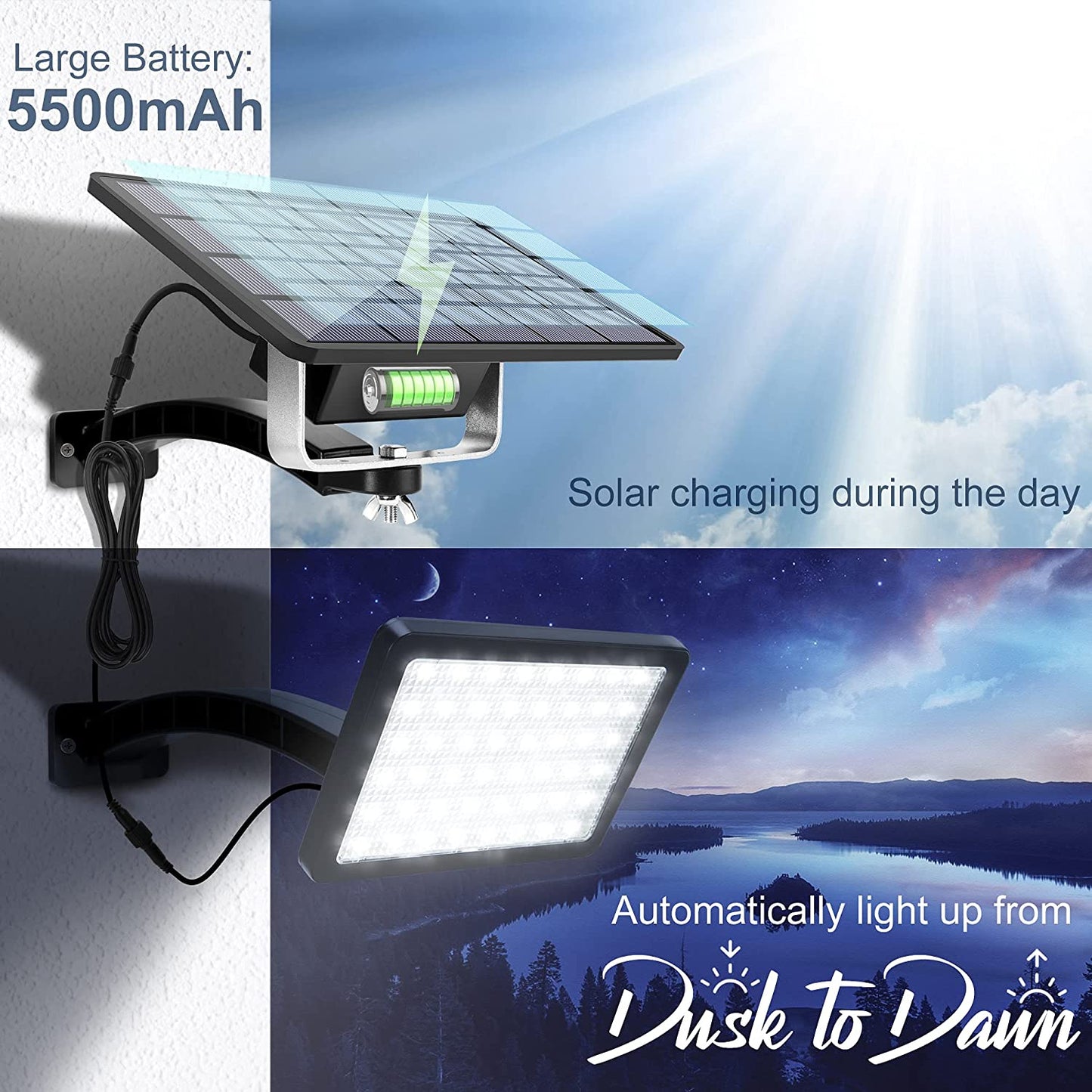 Outdoor Solar Flood Light with Motion Sensor – 5500mAh Battery, IP65 Waterproof