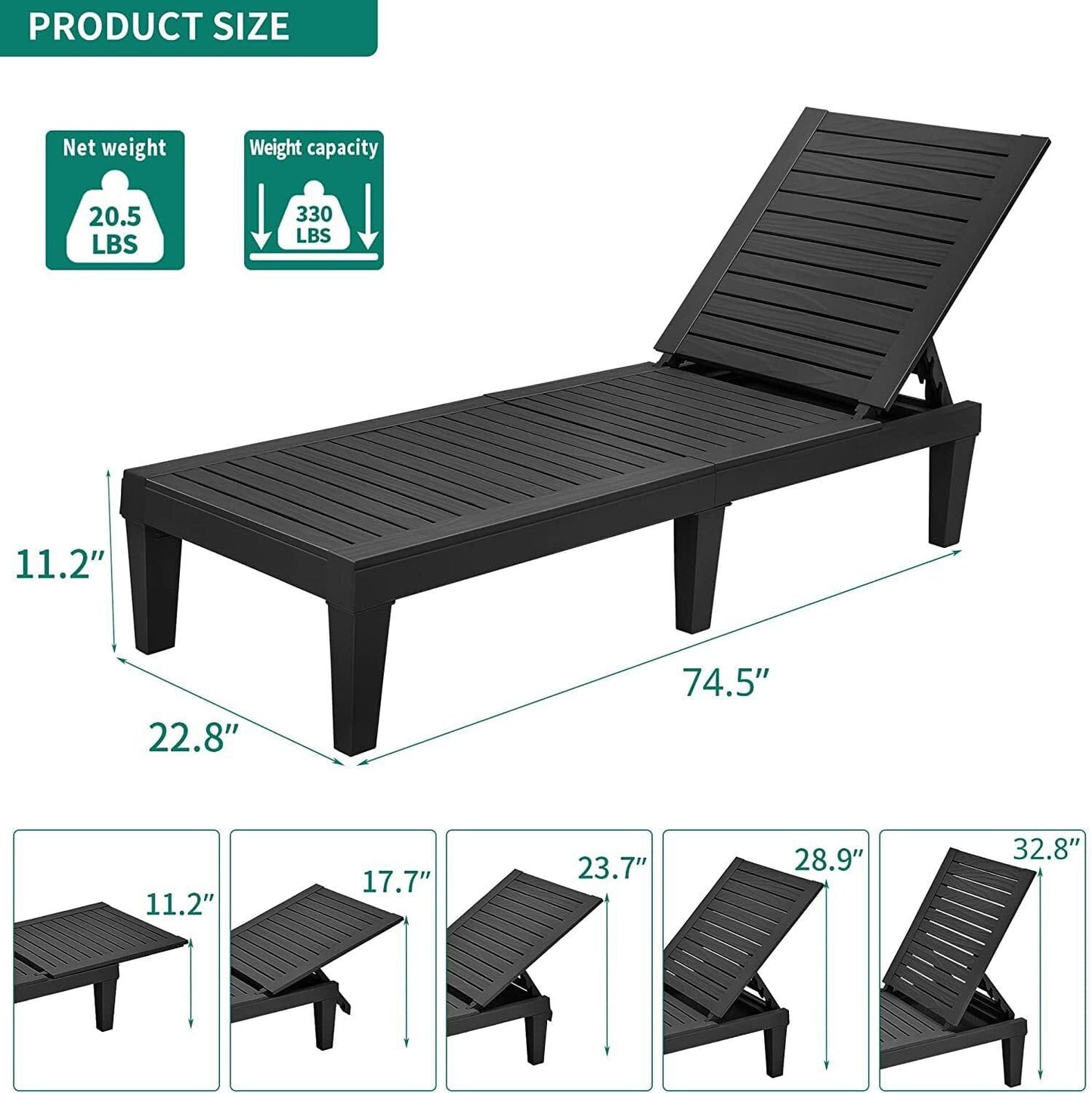 2PC Patio Reclining Chaise Lounge Chair Outdoor Pool Lawn Beach Loungers