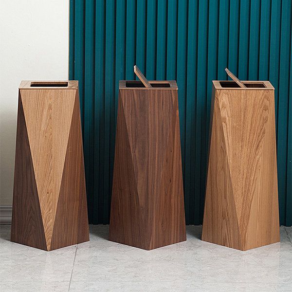 Nordic-Inspired Wooden Diamond Trash Bin
