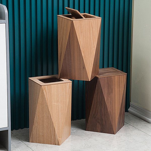 Nordic-Inspired Wooden Diamond Trash Bin