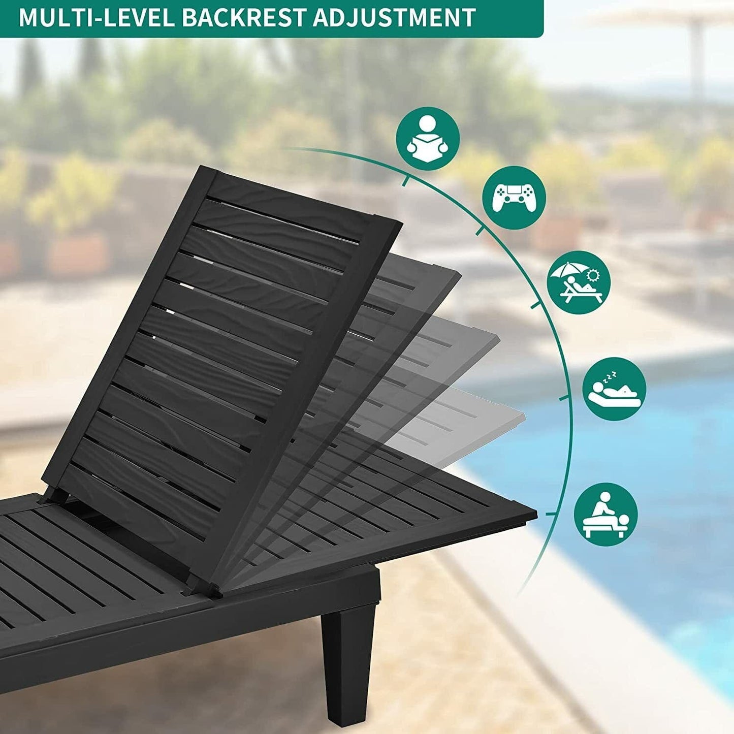 2PC Patio Reclining Chaise Lounge Chair Outdoor Pool Lawn Beach Loungers