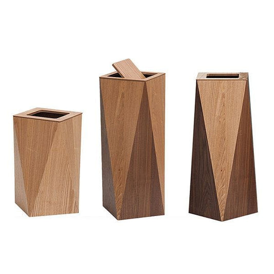 Nordic-Inspired Wooden Diamond Trash Bin