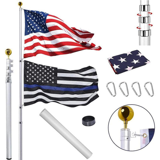 25-Foot Extendable Flagpole with Premium U.S. Flag and Gold Top