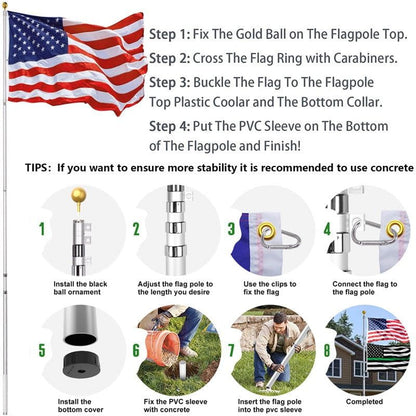 25-Foot Extendable Flagpole with Premium U.S. Flag and Gold Top