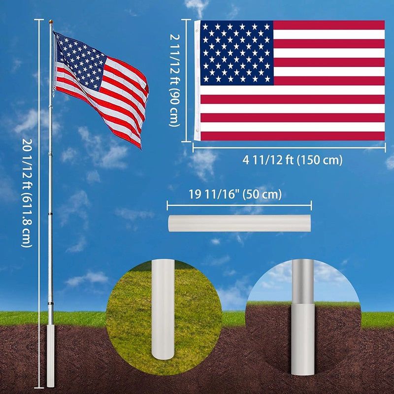 25-Foot Extendable Flagpole with Premium U.S. Flag and Gold Top