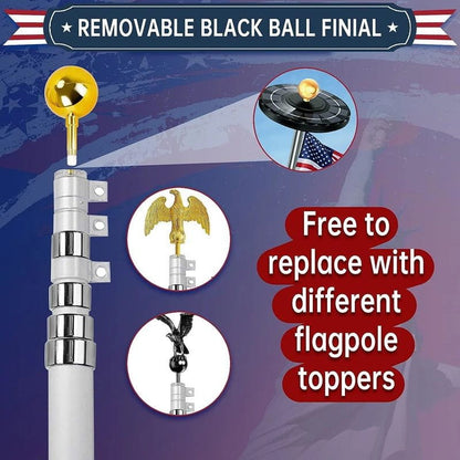 25-Foot Extendable Flagpole with Premium U.S. Flag and Gold Top