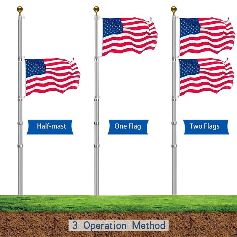 25-Foot Extendable Flagpole with Premium U.S. Flag and Gold Top