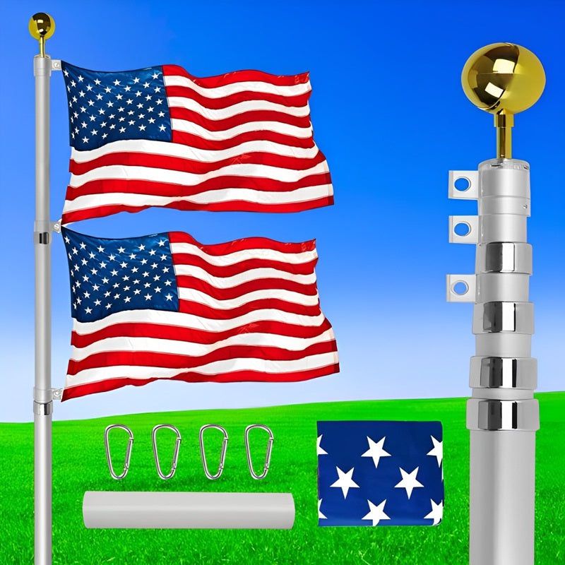 25-Foot Extendable Flagpole with Premium U.S. Flag and Gold Top