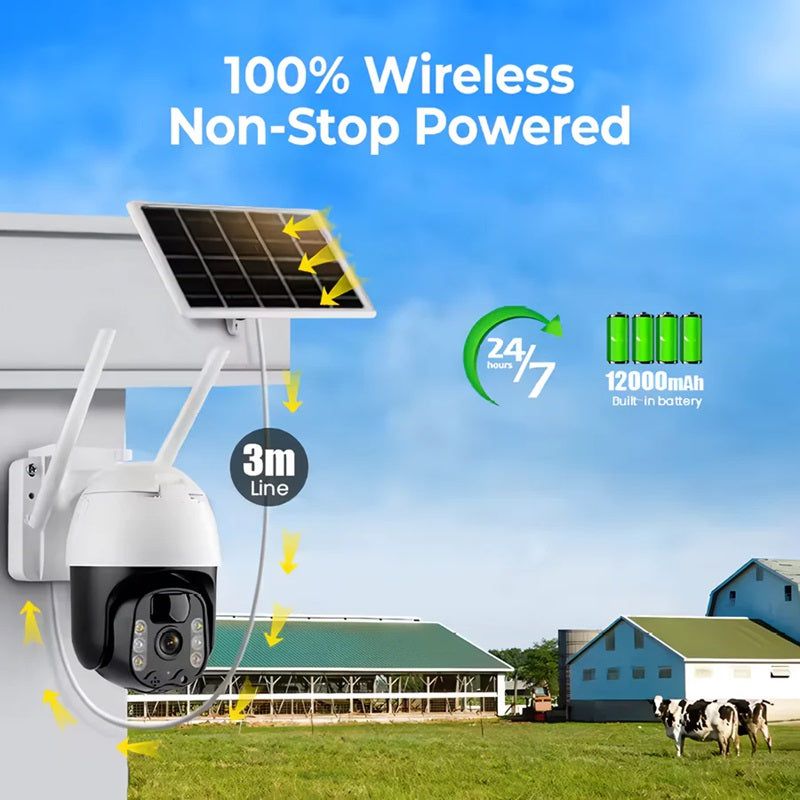 Solar-Powered 2K PTZ Security Camera with Motion Tracking and Night Vision